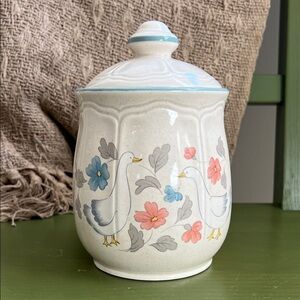 Vintage Japan Goose & Floral Ceramic Canister with Lid